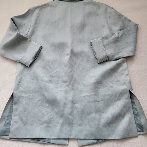 Ladies Silk Blazer Open Front ~flaw~ Seafoam Green Satin NEW Lafayette 148 NY - Picture 9 of 14